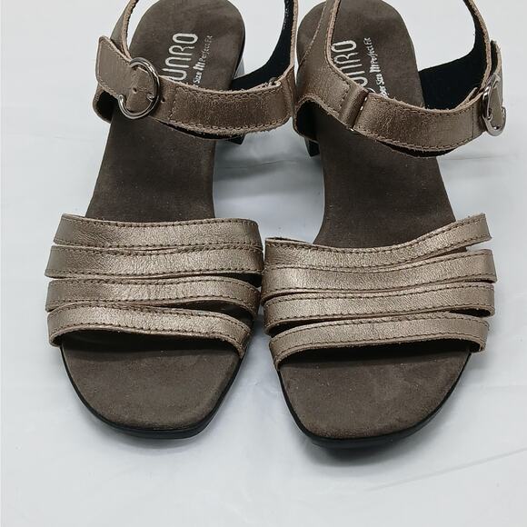 Munro Hallie Strappy Sandal Womens 6M Taupe . Metallic Leather Block Heel Shoes - Picture 4 of 10